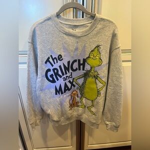 Dr. Seuss Gray Grinch and Max Crewneck Christmas Sweater